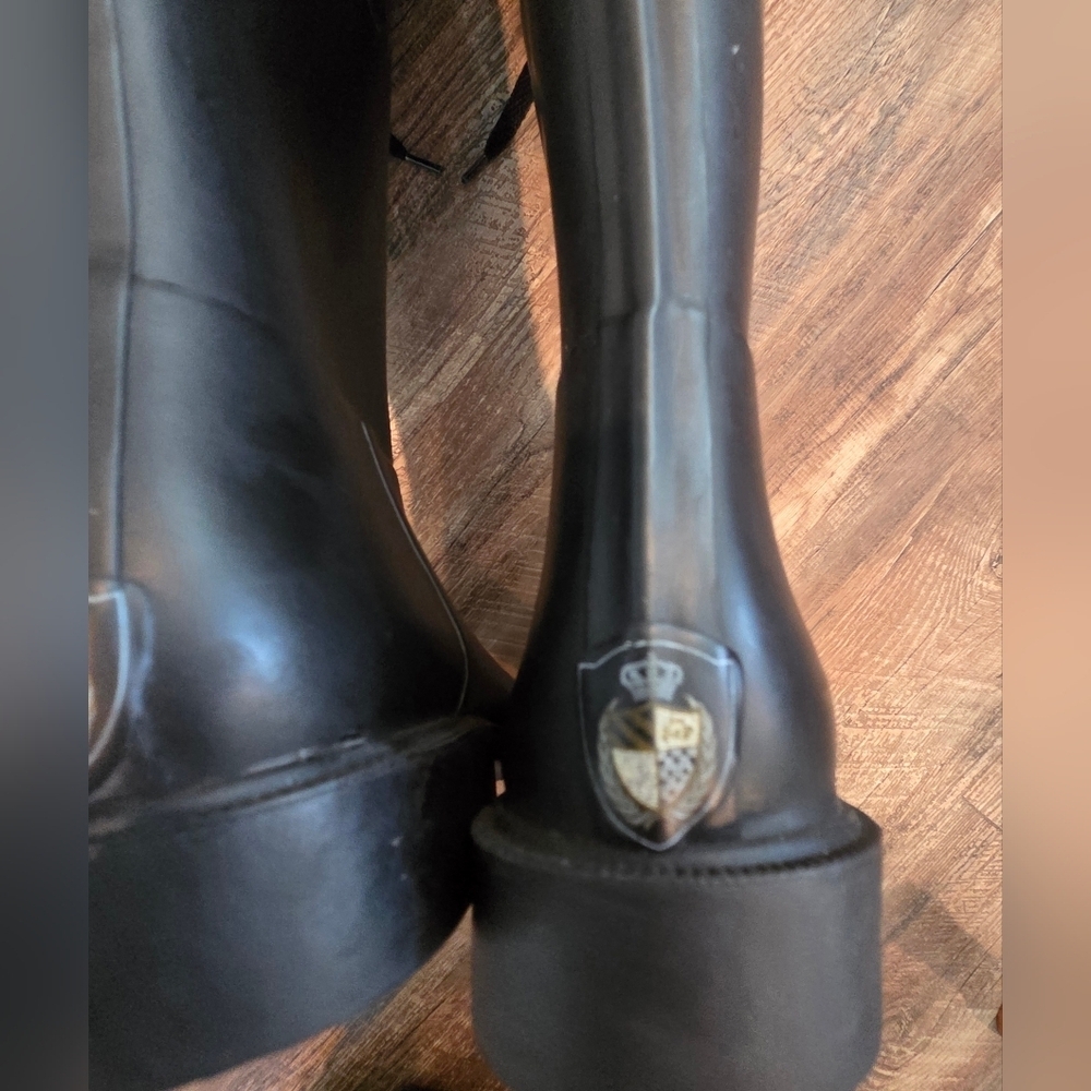 Juicy Couture Black Rain Boots Lace Up Buckle Logo Crown US 8 - Picture 13 of 15